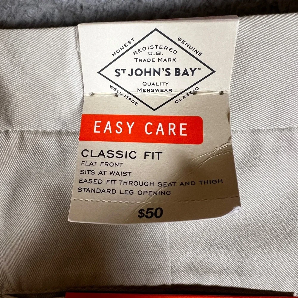 St Johns Chino Pants Mens 38x29 Khaki Beige Classic Fit Flat Front Business NEW - Picture 9 of 10